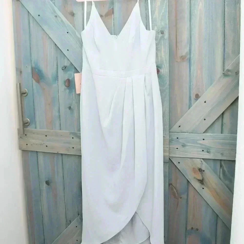 BHLDN Lyra V-Neck Faux-Wrap Crepe Midi Dress Blue Size 16 Anthropologie NWT - Picture 4 of 13